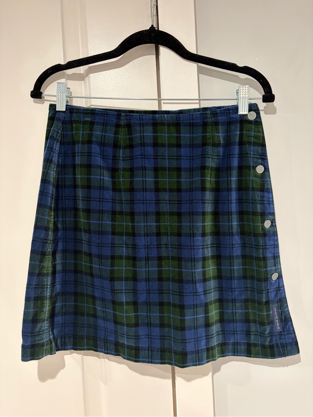 Calvin Klein Jeans Blue and Green Plaid Mini Skirt with Side Buttons